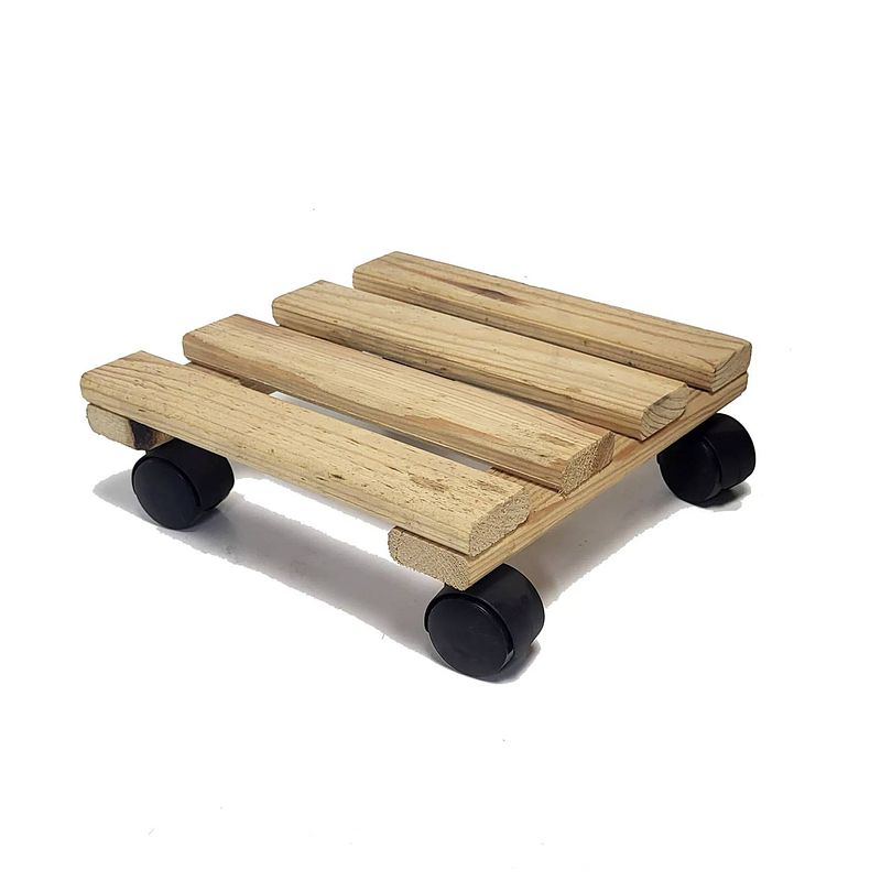 Foto van Plantenbakroller planten roller plantentrolley - hout - 100kg - 25 x 25 cm