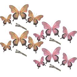 Foto van Othmar decorations decoratie vlinders op clip 12x stuks - roze/geel-roze - 12/16/20 cm - hobbydecoratieobject