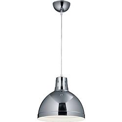 Foto van Led hanglamp - hangverlichting - trion sicano - e27 fitting - rond - mat chroom - aluminium
