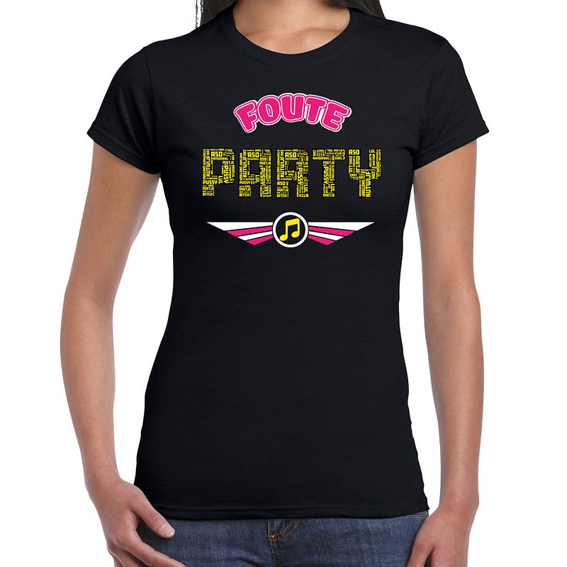 Foto van Bellatio decorations foute party t-shirt - dames - zwart - foute party outfit/kleding xl - feestshirts