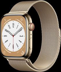 Foto van Apple watch series 8 4g 45mm goud rvs milanese polsband