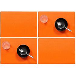 Foto van Set van 4x stuks stevige luxe tafel placemats plain oranje 30 x 43 cm - placemats