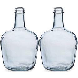 Foto van Bloemenvazen 2x stuks - flessen model - glas - blauw transparant - 19 x 31 cm - vazen
