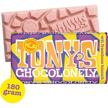 Foto van Tony'ss chocolonely witte chocolade reep framboos biscuitdiscodip 180g bij jumbo