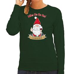 Foto van Bellatio decorations foute kersttrui/sweater dames - wijn kabouter/gnoom - groen - doordrinken s - kerst truien