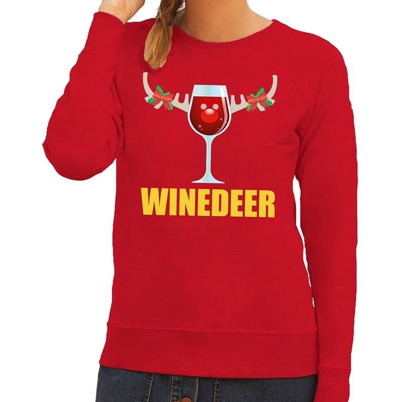 Foto van Foute kersttrui / sweater wijntje winedeer rood voor dames - kersttruien 2xl (44)