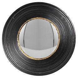 Foto van Haes deco - bolle ronde spiegel - zwart - ø 24x7 cm - kunststof - wandspiegel, spiegel rond, convex glas