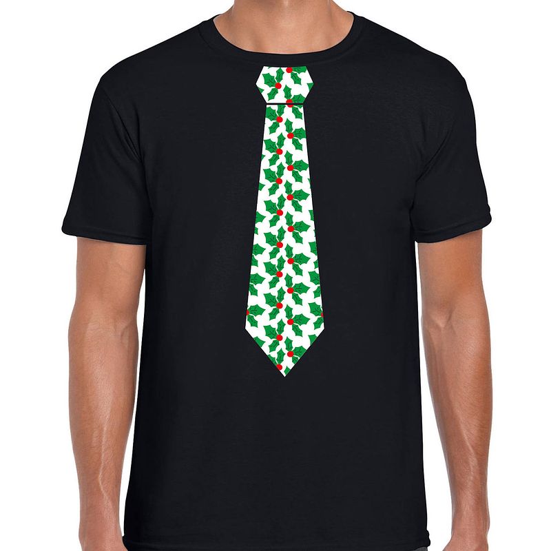 Foto van Stropdas kerst t-shirt mistletoe zwart voor heren s - kerst t-shirts