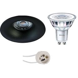 Foto van Led spot set - pragmi nora pro - gu10 fitting - inbouw rond - mat zwart - ø82mm - philips - corepro 827 36d - 5w - warm