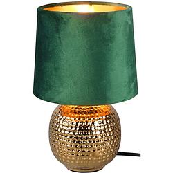 Foto van Led tafellamp - trion sofia - e14 fitting - rond - mat groen - keramiek