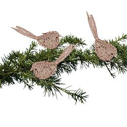 Foto van 3x kerstboomversiering glitter roze vogeltjes op clip 12 cm - kersthangers