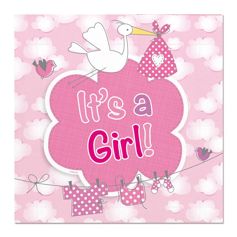 Foto van Folat servetten 'sit's a girl's 25 cm papier roze/wit 20 stuks