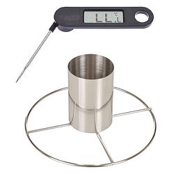 Foto van Kiprooster/kippengrill voor de barbecue/bbq/oven rvs 20 cm met vleesthermometer / braadthermometer - barbecueroosters