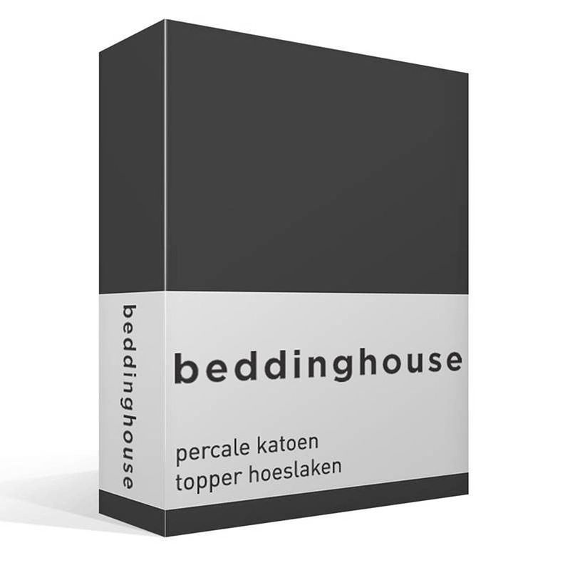 Foto van Beddinghouse percale katoen topper hoeslaken - 100% percale katoen - lits-jumeaux (160x200 cm) - anthracite