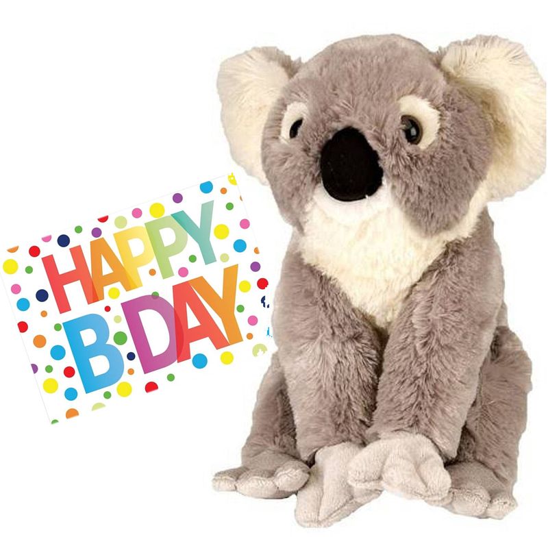 Foto van Pluche knuffel koala beer 30 cm met a5-size happy birthday wenskaart - knuffeldier