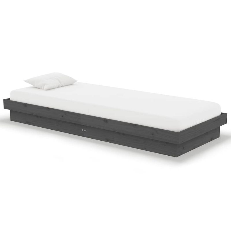 Foto van The living store houten bedframe - grijs - 194 x 78.5 x 21 cm - geschikt voor 75 x 190 cm matras - massief grenenhout