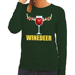 Foto van Foute kersttrui / sweater wijntje winedeer groen voor dames - kersttruien xs (34)