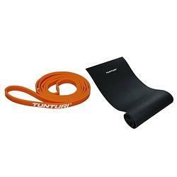 Foto van Tunturi - fitness set - weerstandsband oranje - extra light - fitnessmat 160 cm x 60 cm x 0,7 cm