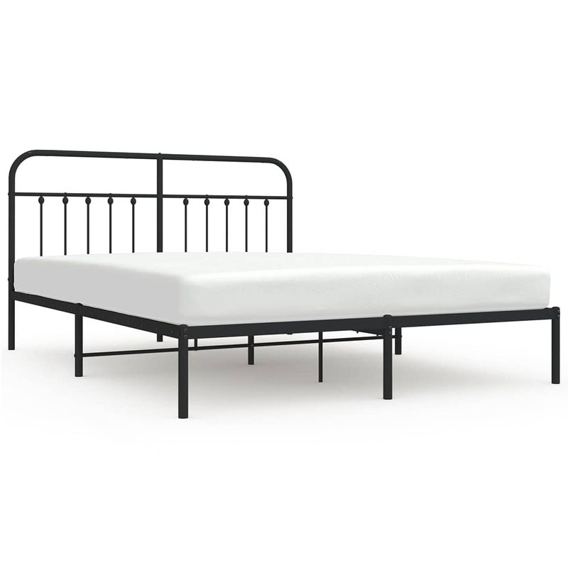 Foto van The living store bedframe klassiek zwart - robuuste metalen constructie - metalen latten en poten - extra opbergruimte