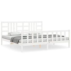 Foto van The living store bed massief grenenhout - wit - 205.5 x 205.5 x 100 cm - multiplex lattenbodem