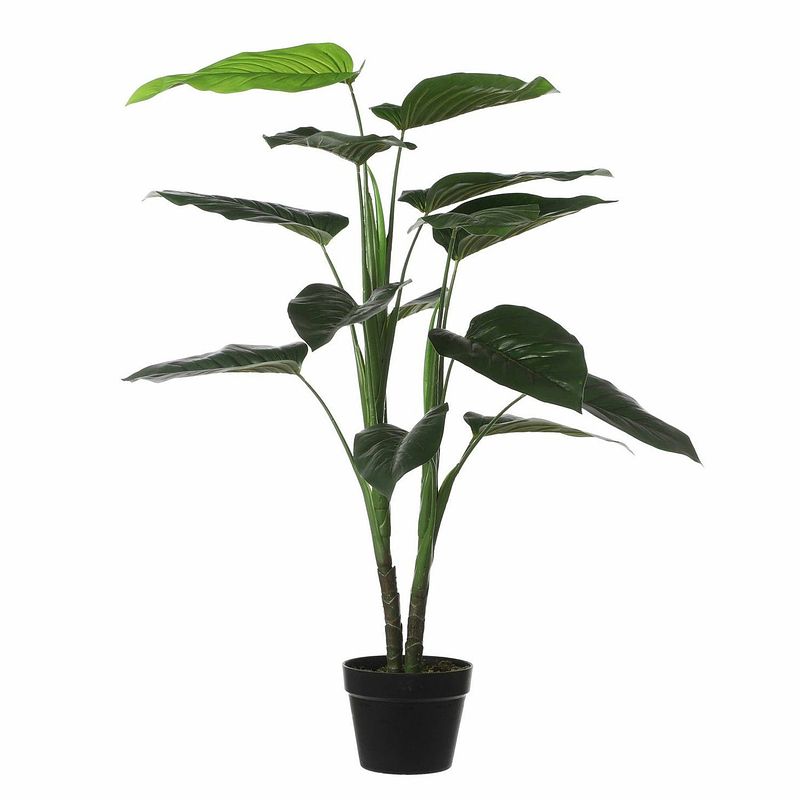 Foto van Grote groene philodendron kunstplant 100 cm in zwarte pot - kunstplanten/nepplanten