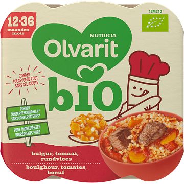 Foto van Olvarit bio bulgur tomaat rundvlees 12+ maanden 230g bij jumbo