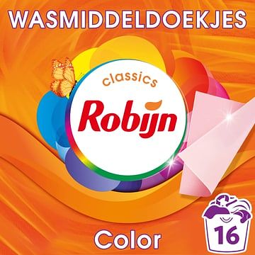 Foto van 1+1 gratis | robijn classics wasmiddeldoekjes color 16 wasstrips aanbieding bij jumbo