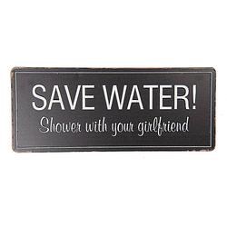 Foto van Clayre & eef tekstbord 30x13 cm zwart metaal rechthoek save water wandbord spreuk wandplaat zwart wandbord spreuk