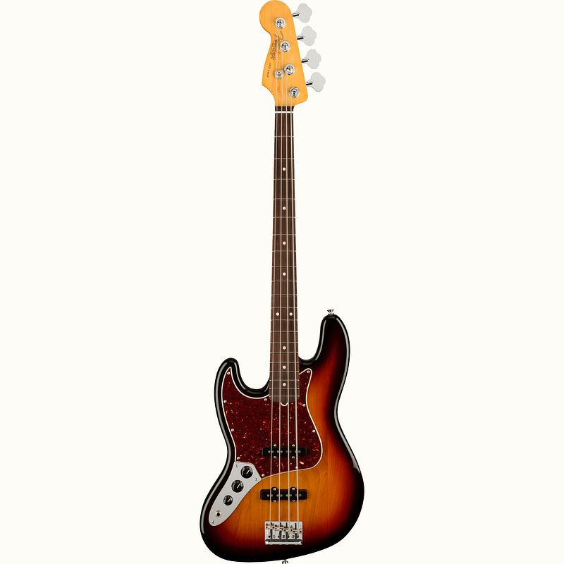 Foto van Fender american professional ii jazz bass lh 3-tone sunburst rw linkshandige elektrische basgitaar met koffer