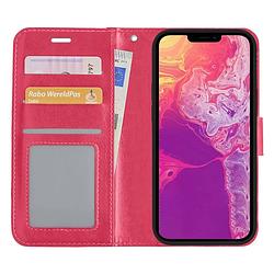 Foto van Basey iphone 13 pro max hoesje bookcase kunstleer - iphone 13 pro max hoes flip case book cover - donkerroze