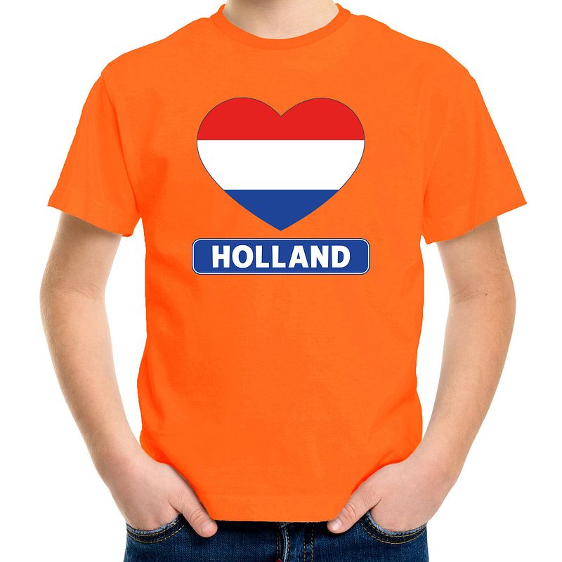 Foto van Oranje holland hart vlag shirt kinderen - oranje koningsdag/ holland supporter kleding l (146-152)