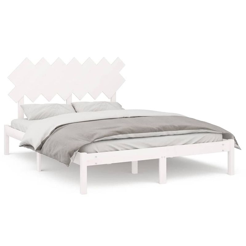 Foto van The living store houten bedframe - massief grenenhout - 195.5 x 145.5 x 31 cm - wit