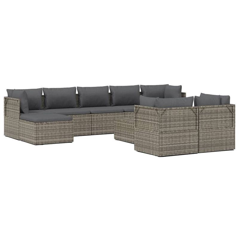 Foto van Vidaxl 10-delige loungeset met kussens poly rattan grijs