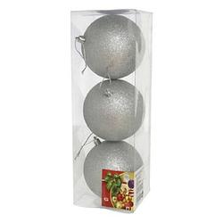 Foto van 3x stuks kerstballen zilver glitters kunststof 10 cm - kerstbal