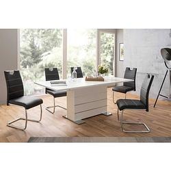 Foto van Uitschuifbare tafel voor 6-8 personen - rechthoekig - spaanplaat - mantova - wit en aluminium - l 160- 200 x d90 x h75cm