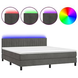 Foto van The living store boxspring met matras en led fluweel donkergrijs 180x200 cm - bed