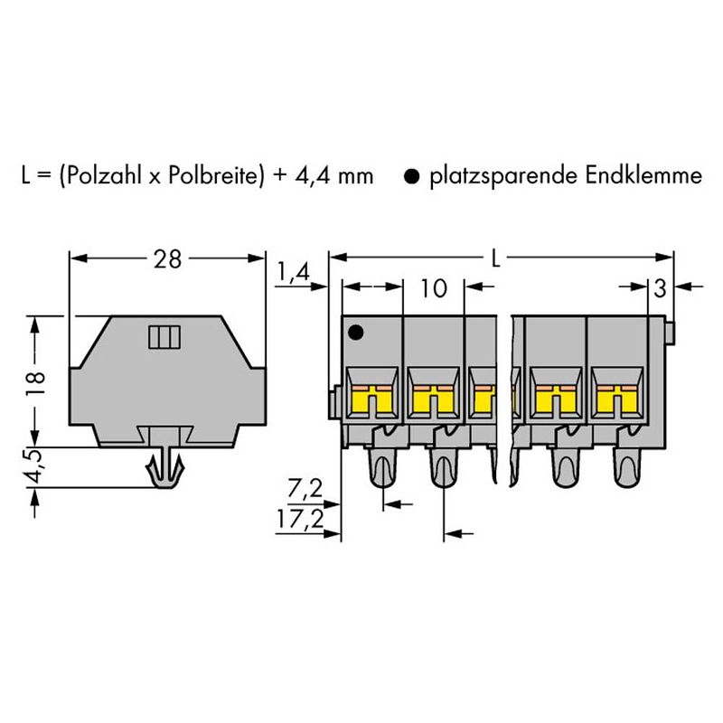 Foto van Wago 261-254 klemstrook 10 mm spanveer toewijzing: l grijs 50 stuk(s)