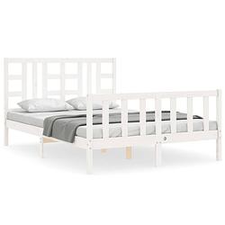 Foto van The living store bedframe grenenhout - wit - 195.5 x 145.5 x 100 cm - multiplex lattenbodem