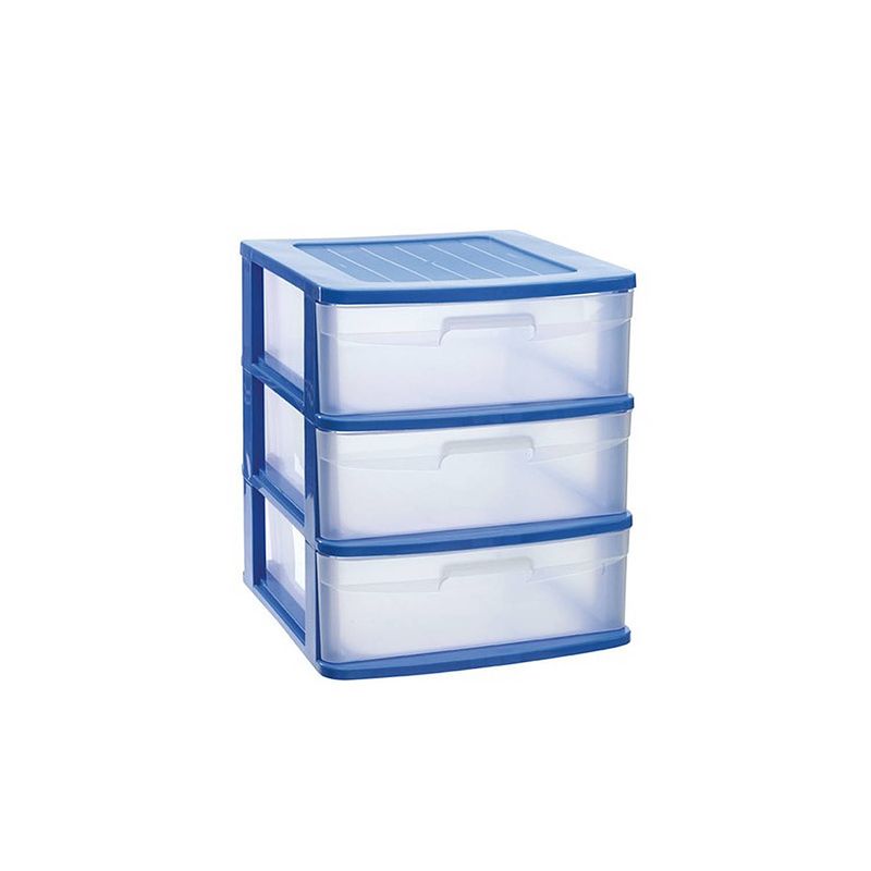 Foto van Ladeblok/bureau organizer met 3x lades blauw/transparant l40 x b39 x h39.5 cm - ladeblok