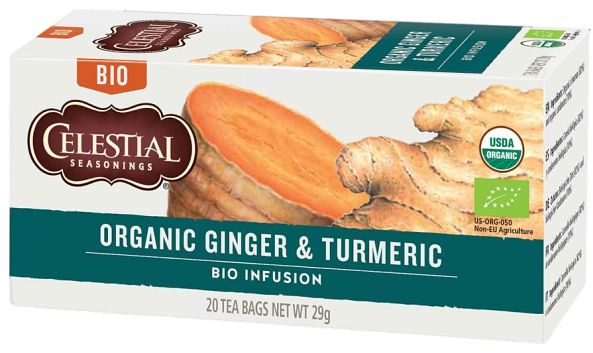 Foto van Celestial seasonings organic thee ginger turmeric