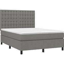 Foto van The living store boxspringbed - donkergrijs - 203x144x118/128 cm - pocketvering matras - middelharde ondersteuning -