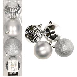 Foto van 12x kunststof kerstballen mix zilver 10 cm kerstboom versiering/decoratie - kerstbal