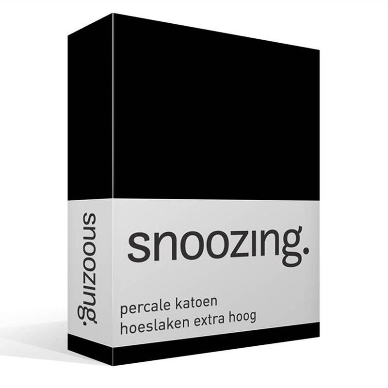 Foto van Snoozing - hoeslaken - percale katoen - extra hoog - 90x200 - zwart