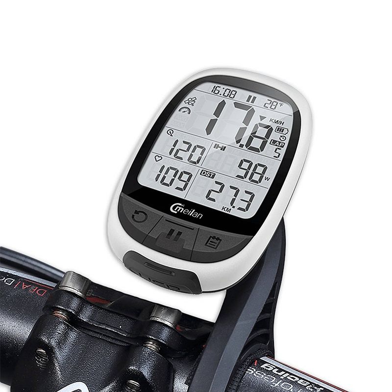 Foto van Meilan fietscomputer gps m2 266 gram 2.4 inch wit/zwart