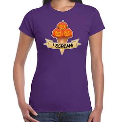 Foto van Bellatio decorations halloween verkleed t-shirt dames - pompoen - paars - themafeest outfit - i scream xl - feestshirts