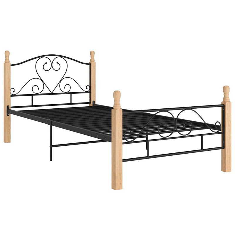 Foto van The living store metalen bedframe - eenpersoonsbed - 210 x 107 x 90 cm - zwart en lichthout