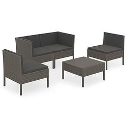 Foto van Vidaxl 5-delige loungeset met kussens poly rattan grijs