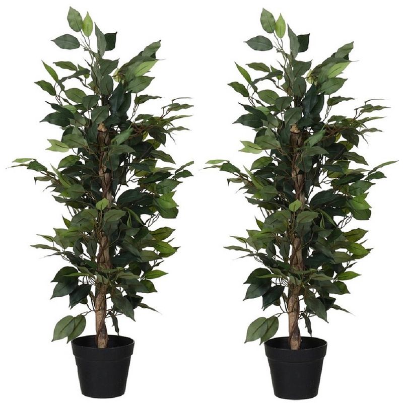 Foto van 2x kunstplanten ficus groen 95 cm - kunstplanten