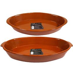 Foto van Set van 2x stuks tapas ovenschalen/serveerschalen terracotta fontein 7 en 2.8 liter - ovenschalen