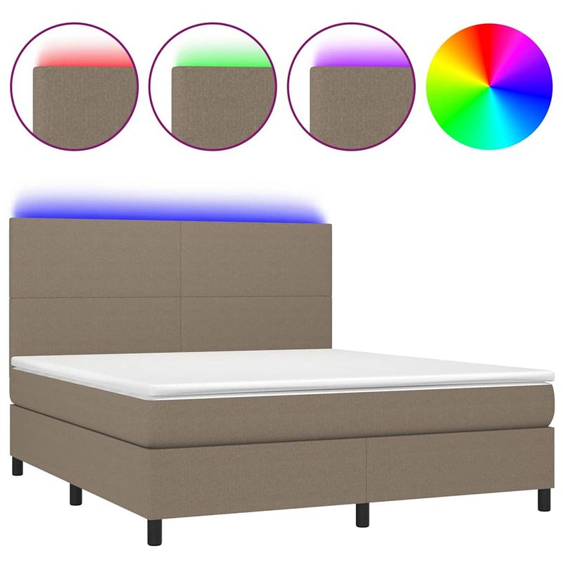 Foto van The living store boxspring bed - led - 203x180x118/128 cm - taupe